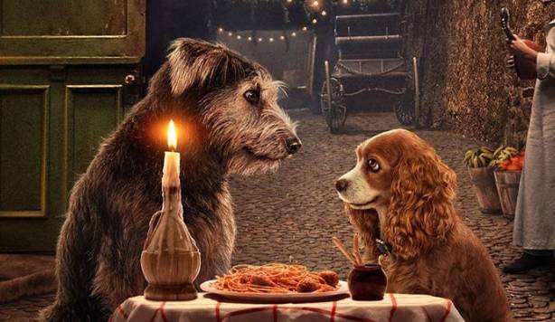 Cães dividem macarrão em cartaz do remake de ‘A Dama e o Vagabundo’