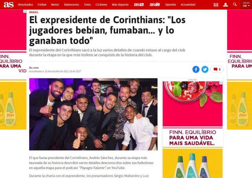 Jornal espanhol publica foto de elenco do São Paulo em notícia do Corinthians
