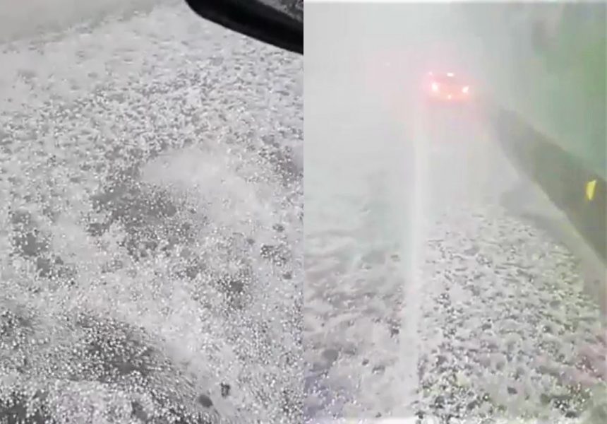 Vídeo: Chuva de granizo impressiona motoristas na BR-376, em Guaratuba