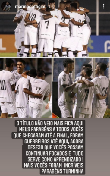 Marinho incentiva garotos após derrota do Santos na Copinha: “Parabéns, turminha”