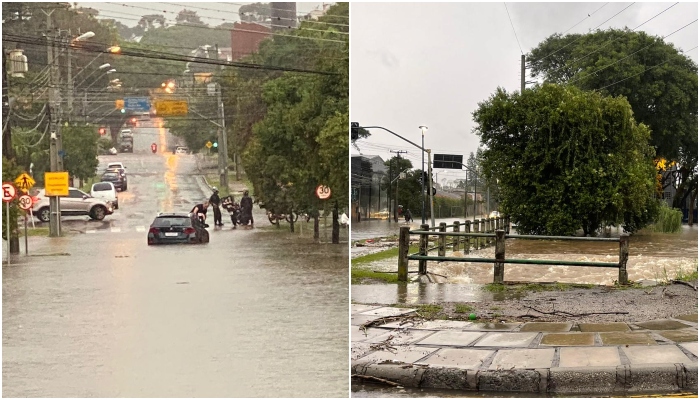 Tempestade faz Rio Belém transbordar em Curitiba; semáforos desligaram e ruas alagaram