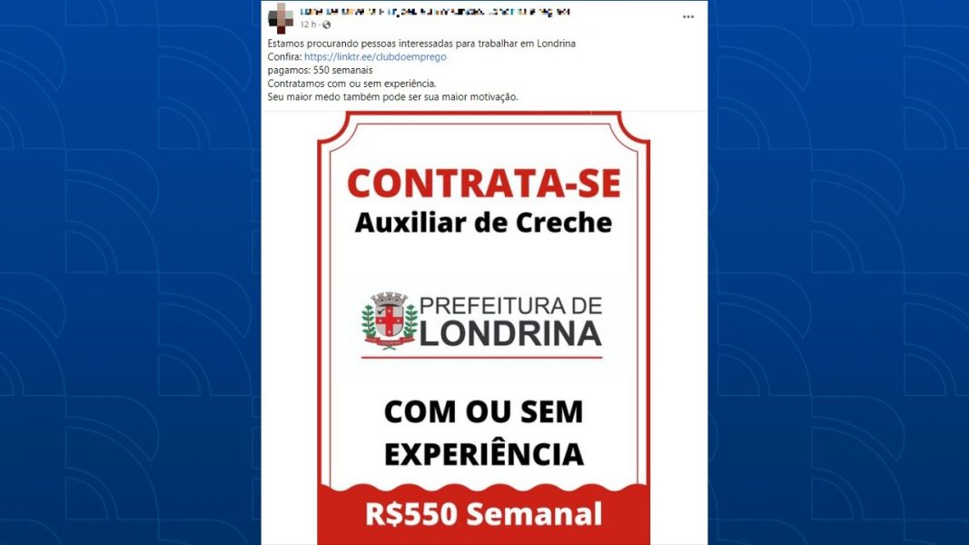 Vagas para auxiliar em creches de Londrina são falsas, alerta Prefeitura
