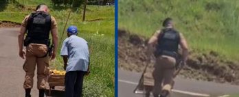 VÍDEO: PM viraliza após ajudar idoso que vendia frutas no sol