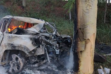 Motorista fica gravemente ferido após bater em árvore e carro pegar fogo no noroeste do PR