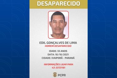 Foto de homem desaparecido há 5 meses em Ivaiporã é divulgada pela PCPR
