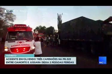 Acidente envolvendo três caminhões na PR-323 entre Cianorte e Jussara deixa duas pessoas feridas
