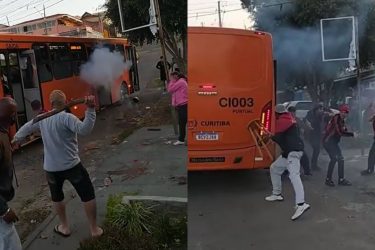 Ônibus é depredado durante briga de torcedores em Curitiba